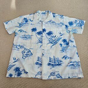 Kai Nani Vintage Hawaiian Aloha Nautical Tropical Button Up Shirt XL Welt Pocket